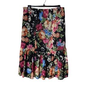 Y2K Floral Midi‎ Skirt Size XL Fairy Grunge Whimsigoth Artsy Bohemian Festival